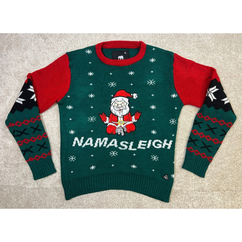 American Stitch Mens XL Green Santa Namasleigh Ugly Christmas Sweater